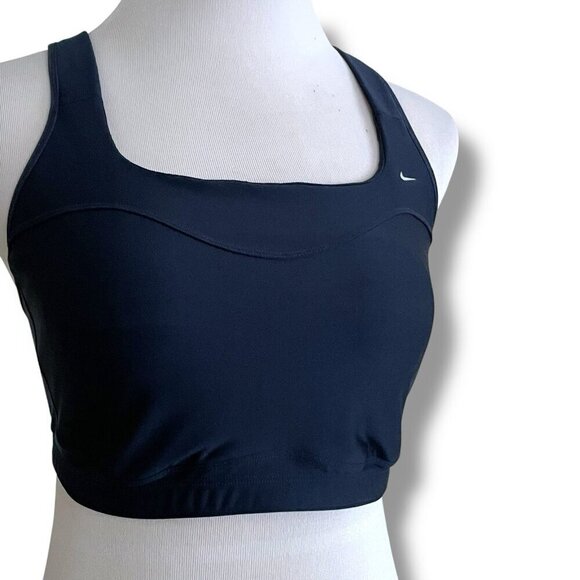 Nike 38D Sports Bra Navy Blue Wire Free Racerback Dri-Fit Gym Workout Athletic - Picture 2 of 8